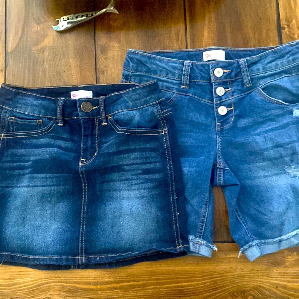 SO girls size 10 and 12 jean shorts and skirt for $14 for both